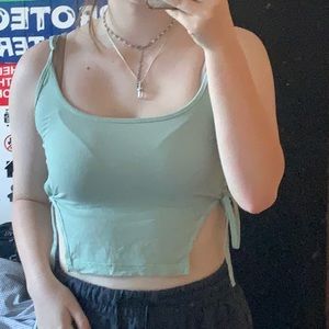 Green crop top with open and tie sides